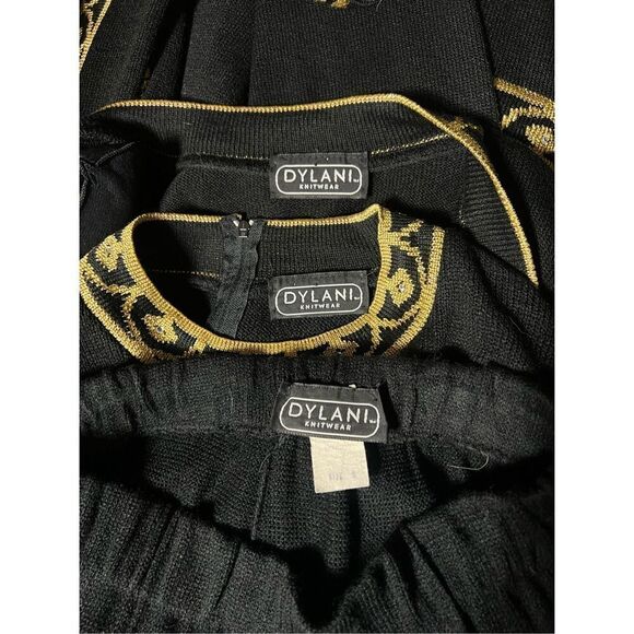 Dylani Knitwear Vintage 3pc Black & Gold Santana Knit Pant Set Size Small - Picture 7 of 7